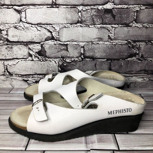 Mephisto White Genuine Leather Wedge Slides Strap Sandals Women’s Sz 42EU/11M US - Picture 13 of 16
